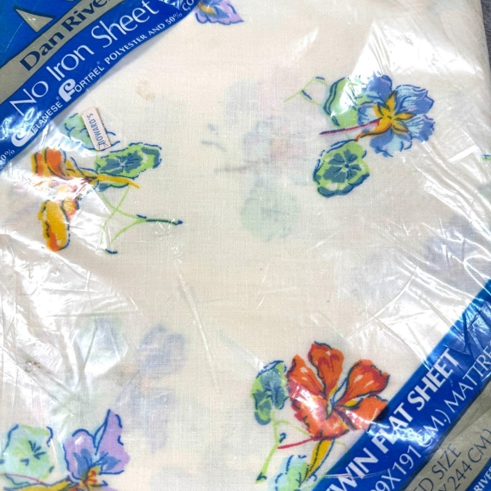 Vintage Dan River Twin Flat Sheet Floral Butterfly‎ Girls Cotton 64 x 96